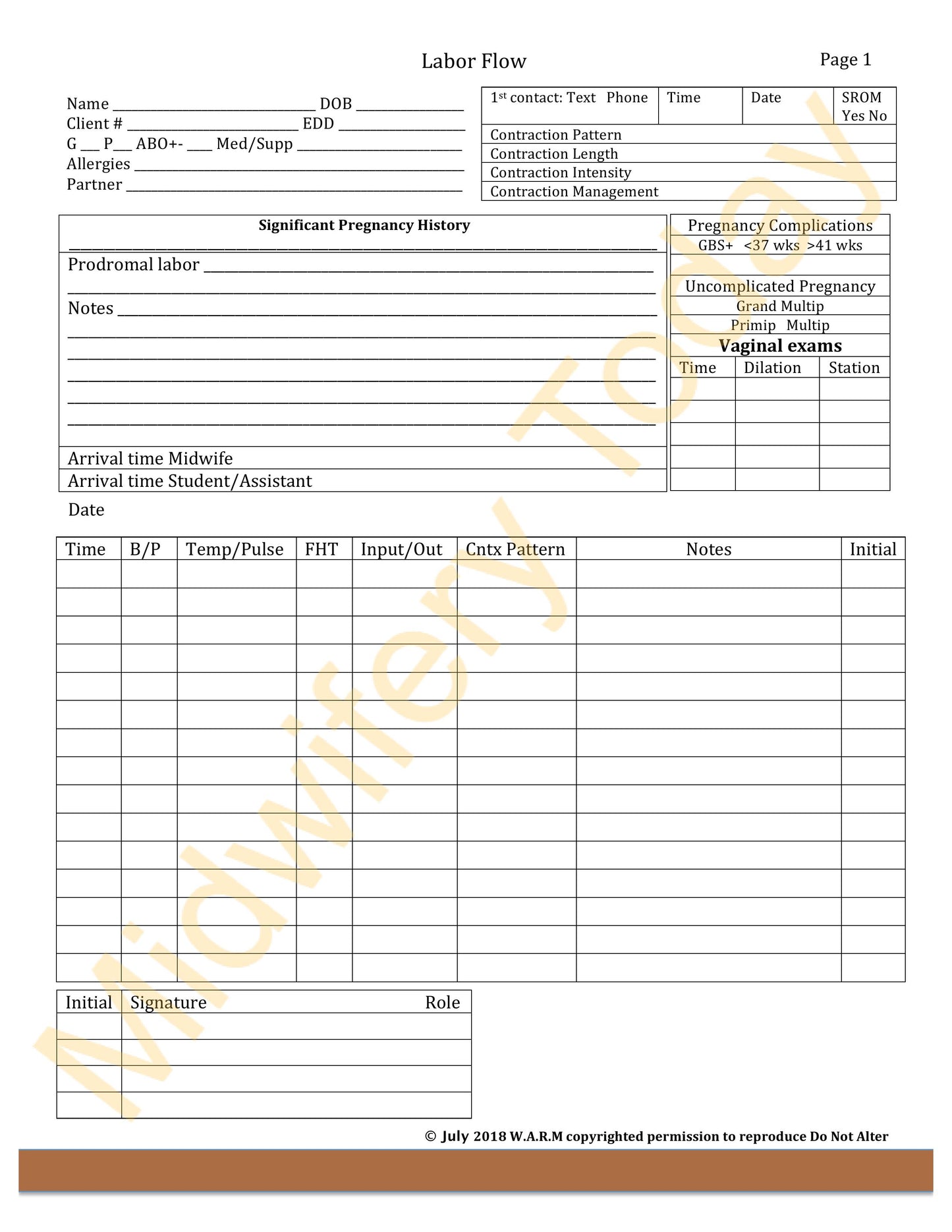 WARM Midwifery Charts Templates - Full Set