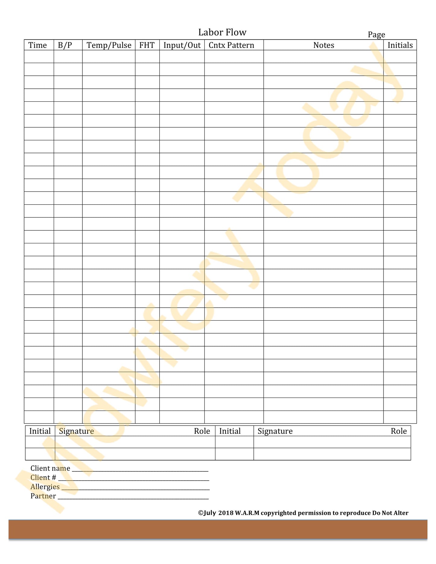 WARM Midwifery Charts Templates - Full Set