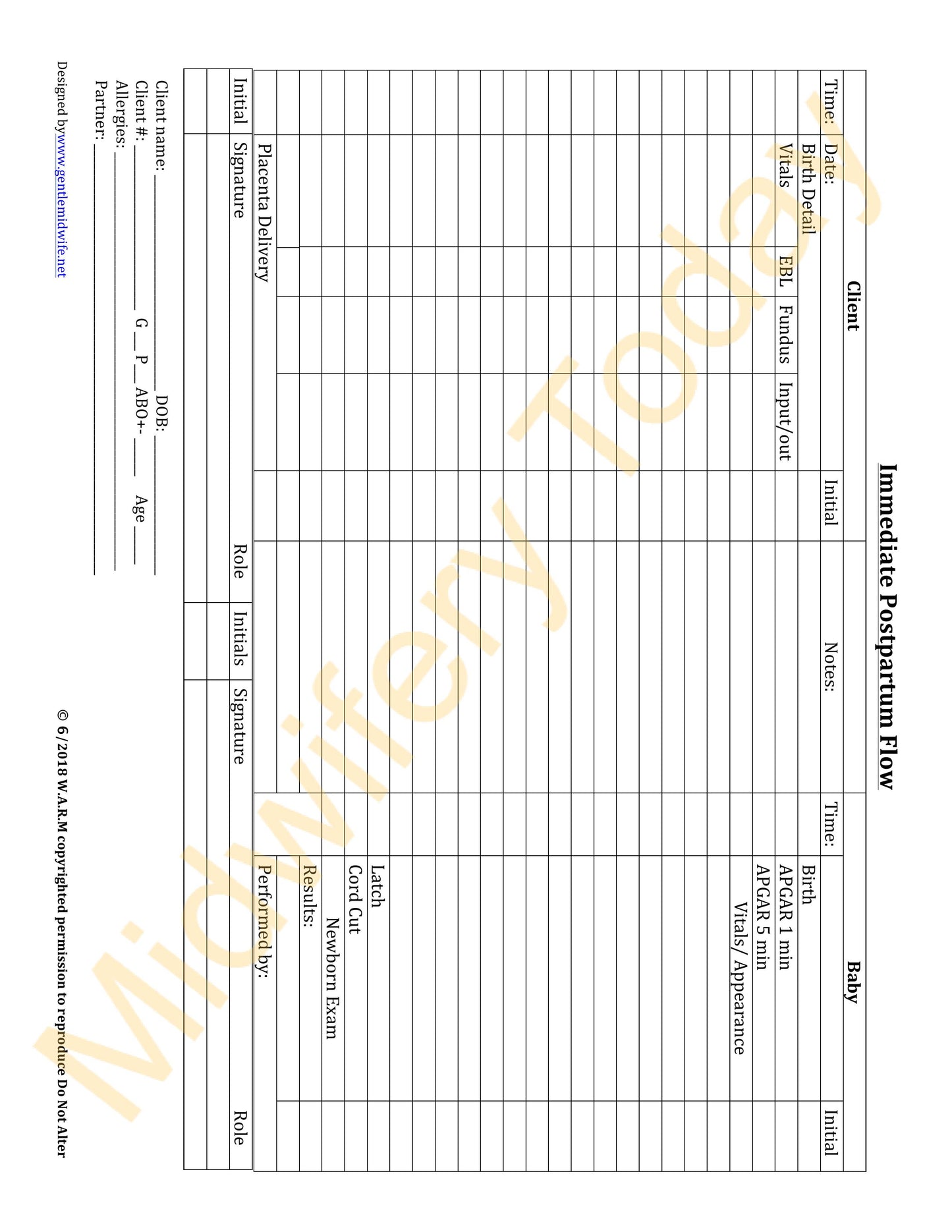 WARM Midwifery Charts Templates - Full Set