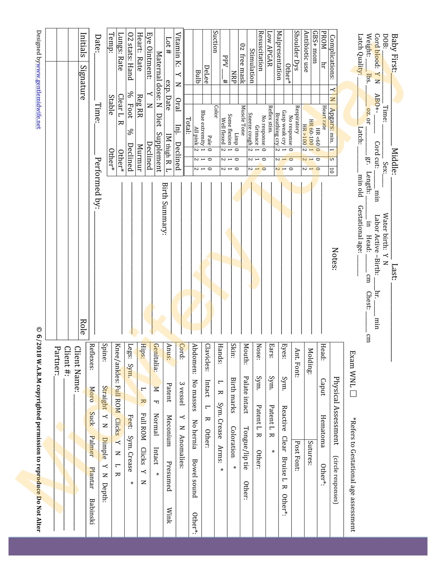 WARM Midwifery Charts Templates - Pre and Postnatal Set (Horizontal)