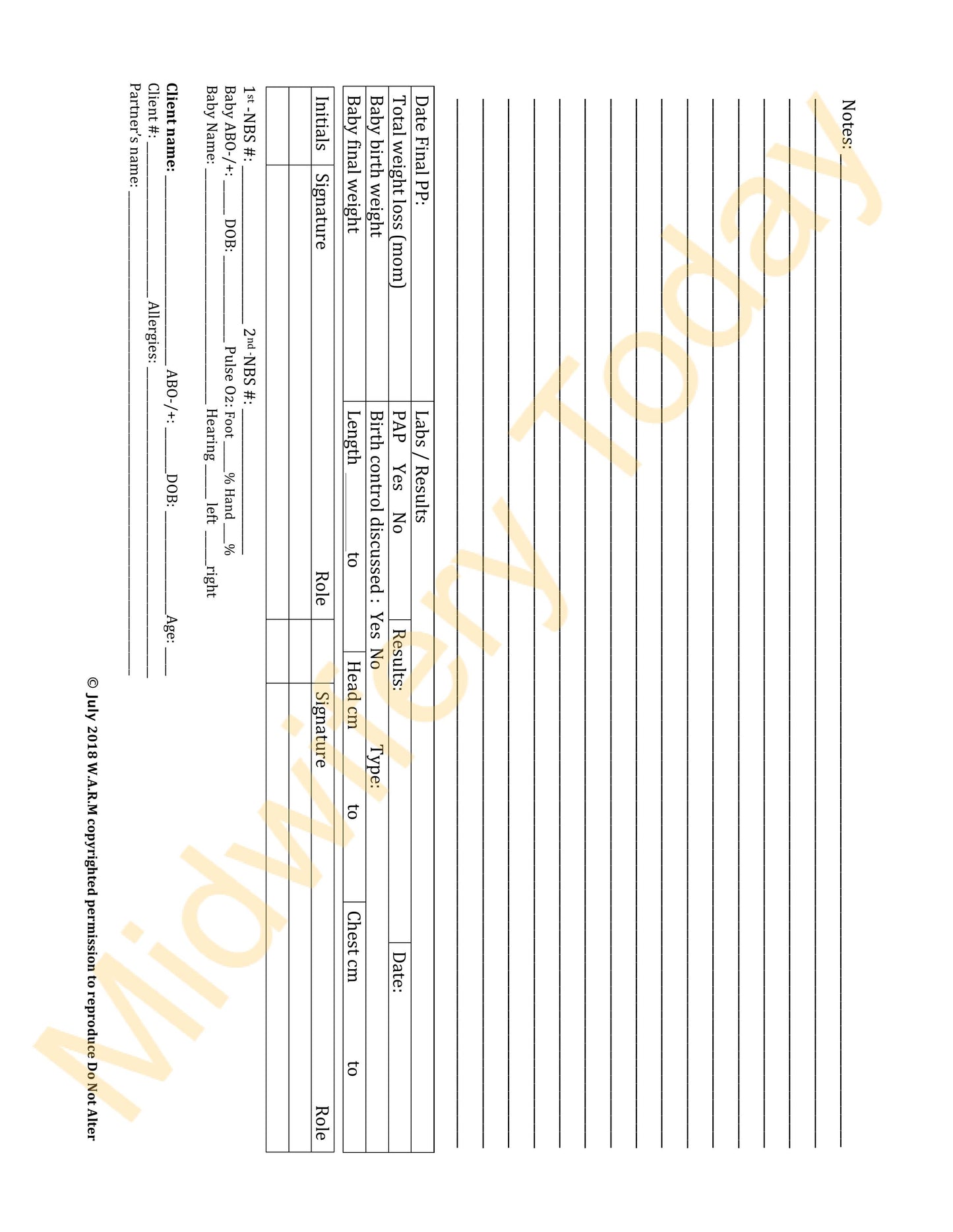 WARM Midwifery Charts Templates - Pre and Postnatal Set (Horizontal)