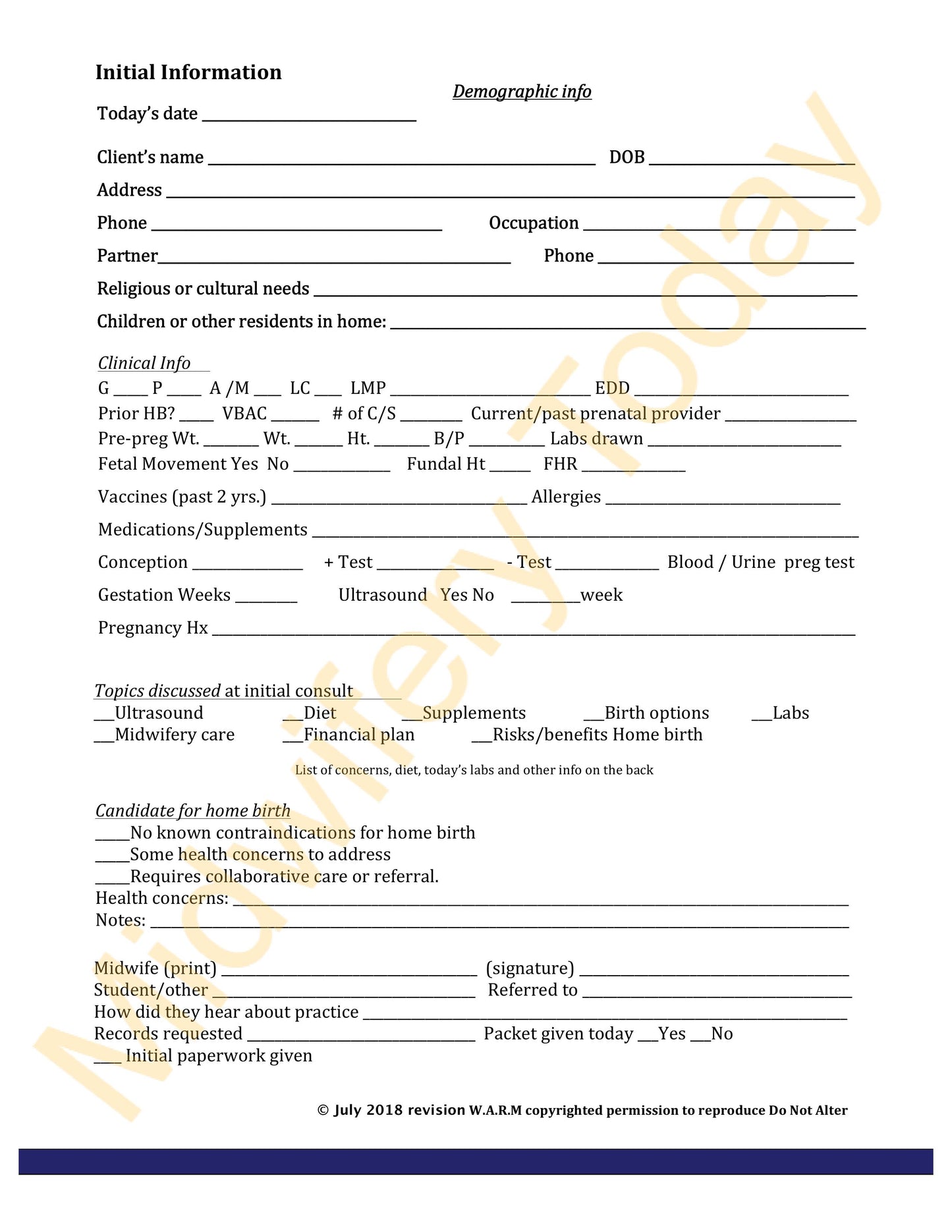 WARM Midwifery Charts Templates - Full Set