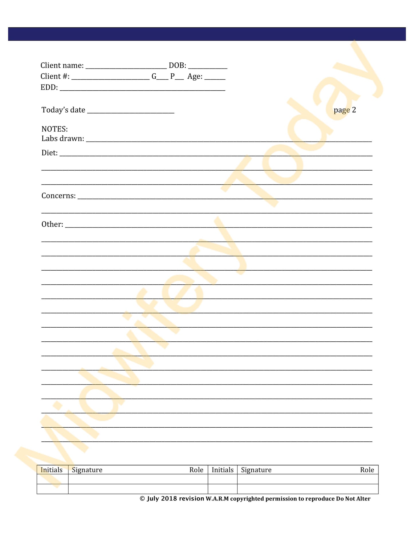 WARM Midwifery Charts Templates - Full Set
