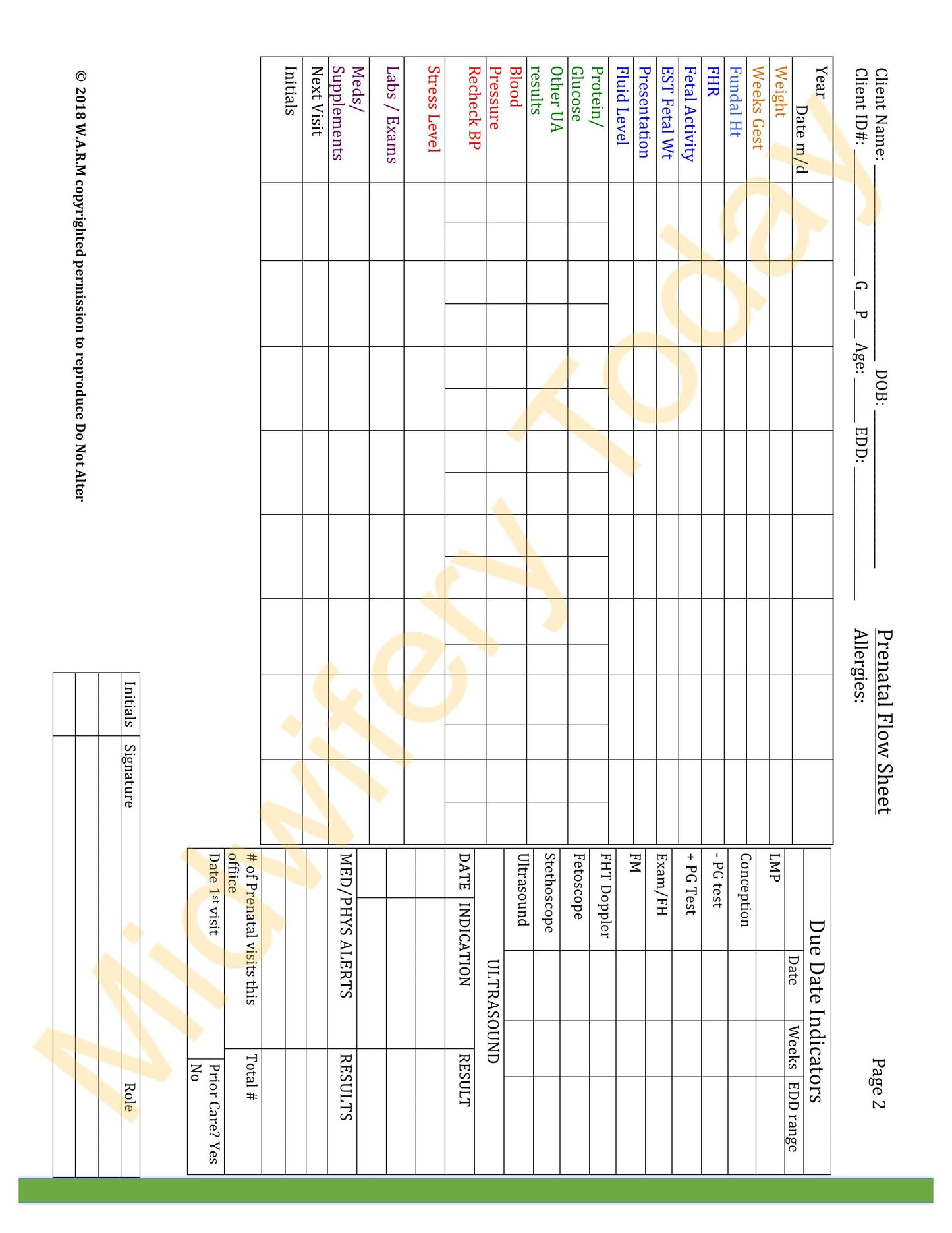 WARM Midwifery Charts Templates - Full Set