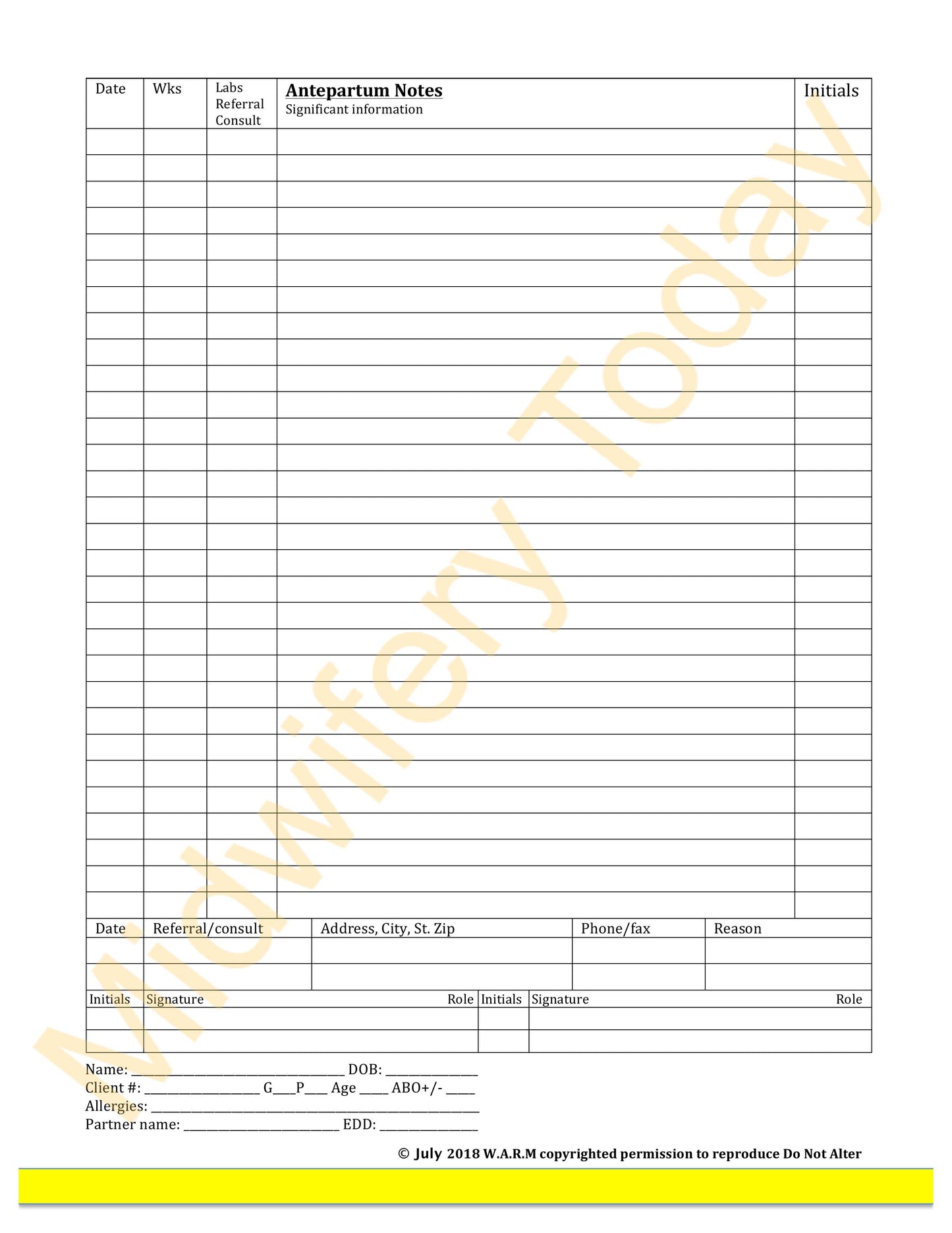 WARM Midwifery Charts Templates - Full Set