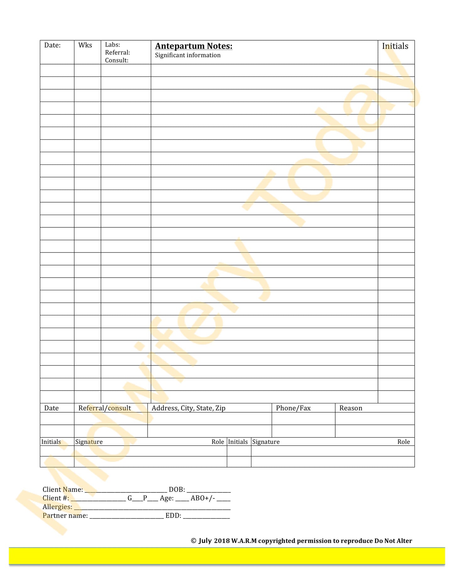 WARM Midwifery Charts Templates - Full Set