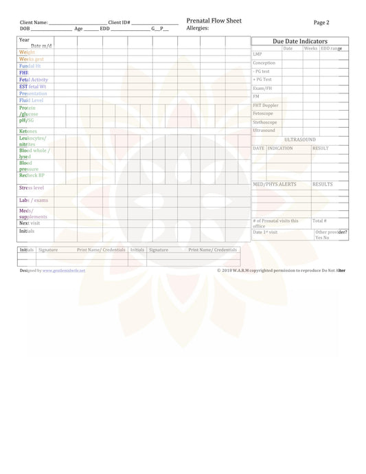 WARM Midwifery Charts Templates - Prenatal Flow